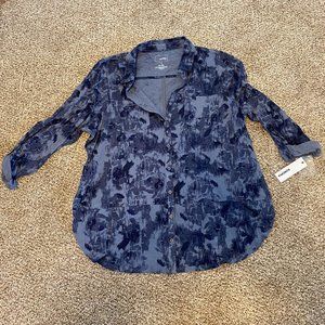 NWT Sonoma Goods For Life Navy Brushed Floral Button Down Tunic